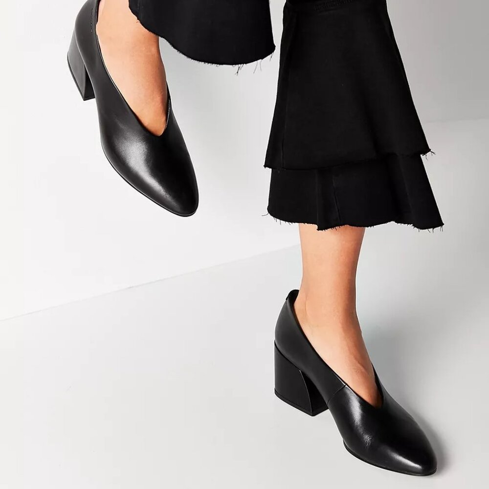 Vagabond Olivia Black Leather Mid Heeled Shoes - Black / US 7